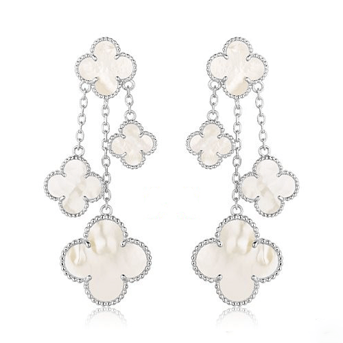 [WZQ]CLOVER EARRINGS WHITE MOP 4 MOTIFS SILVER