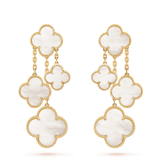 [WZQ]CLOVER EARRINGS WHITE MOP 4 MOTIFS GOLD