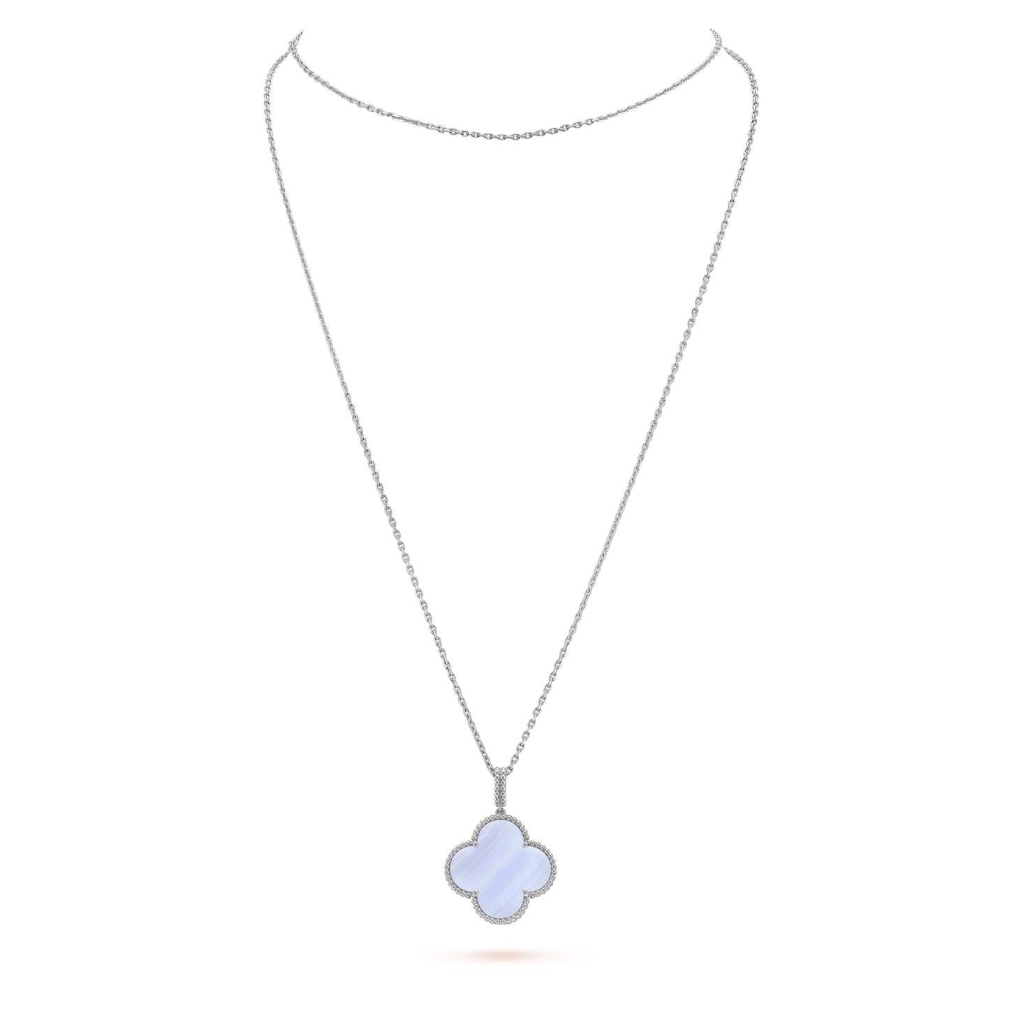 [WZQ]CLOVER SILVER CHALCEDONY BIG CLOVER NECKLACE