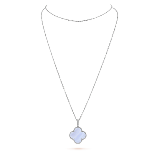 [WZQ]CLOVER SILVER CHALCEDONY BIG CLOVER NECKLACE