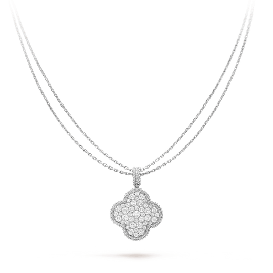 [WZQ]CLOVER 25MM SILVER FULL DIAMOND BIG CLOVER NECKLACE