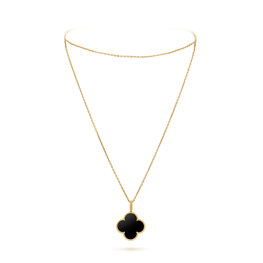 [WZQ]CLOVER 25MM GOLD ONYX BIG CLOVER NECKLACE