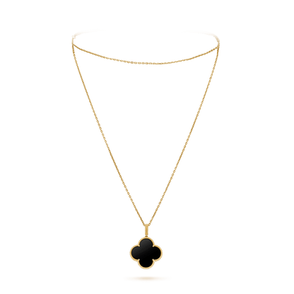 [WZQ]CLOVER 25MM GOLD ONYX BIG CLOVER NECKLACE