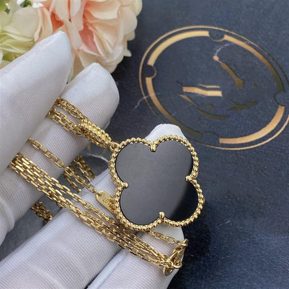 [WZQ]CLOVER 25MM GOLD ONYX BIG CLOVER NECKLACE