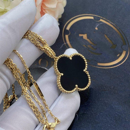 [WZQ]CLOVER 25MM GOLD ONYX BIG CLOVER NECKLACE