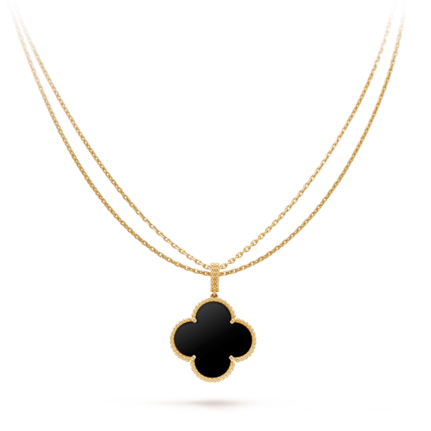 [WZQ]CLOVER 25MM GOLD ONYX BIG CLOVER NECKLACE