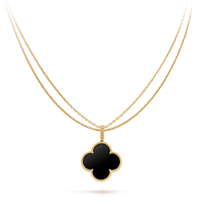 [WZQ]CLOVER 25MM GOLD ONYX BIG CLOVER NECKLACE