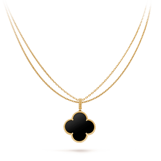 [WZQ]CLOVER 25MM GOLD ONYX BIG CLOVER NECKLACE