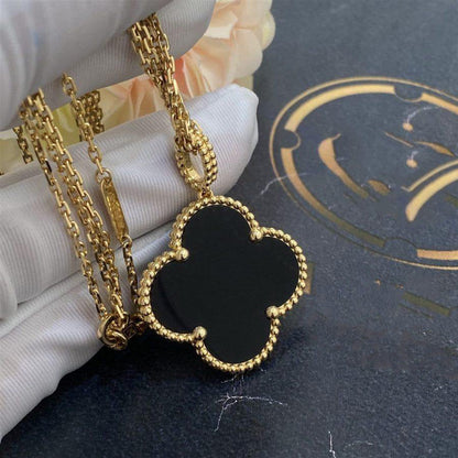 [WZQ]CLOVER 25MM GOLD ONYX BIG CLOVER NECKLACE