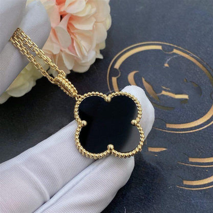 [WZQ]CLOVER 25MM GOLD ONYX BIG CLOVER NECKLACE