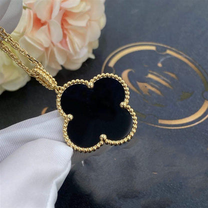 [WZQ]CLOVER 25MM GOLD ONYX BIG CLOVER NECKLACE