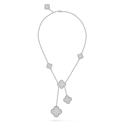 [WZQ]CLOVER 5 MOTIFS SILVER DIAMONDS NECKLACE