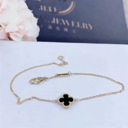 [WZQ]CLOVER ONYX SINGLE FLOWER BRACELET