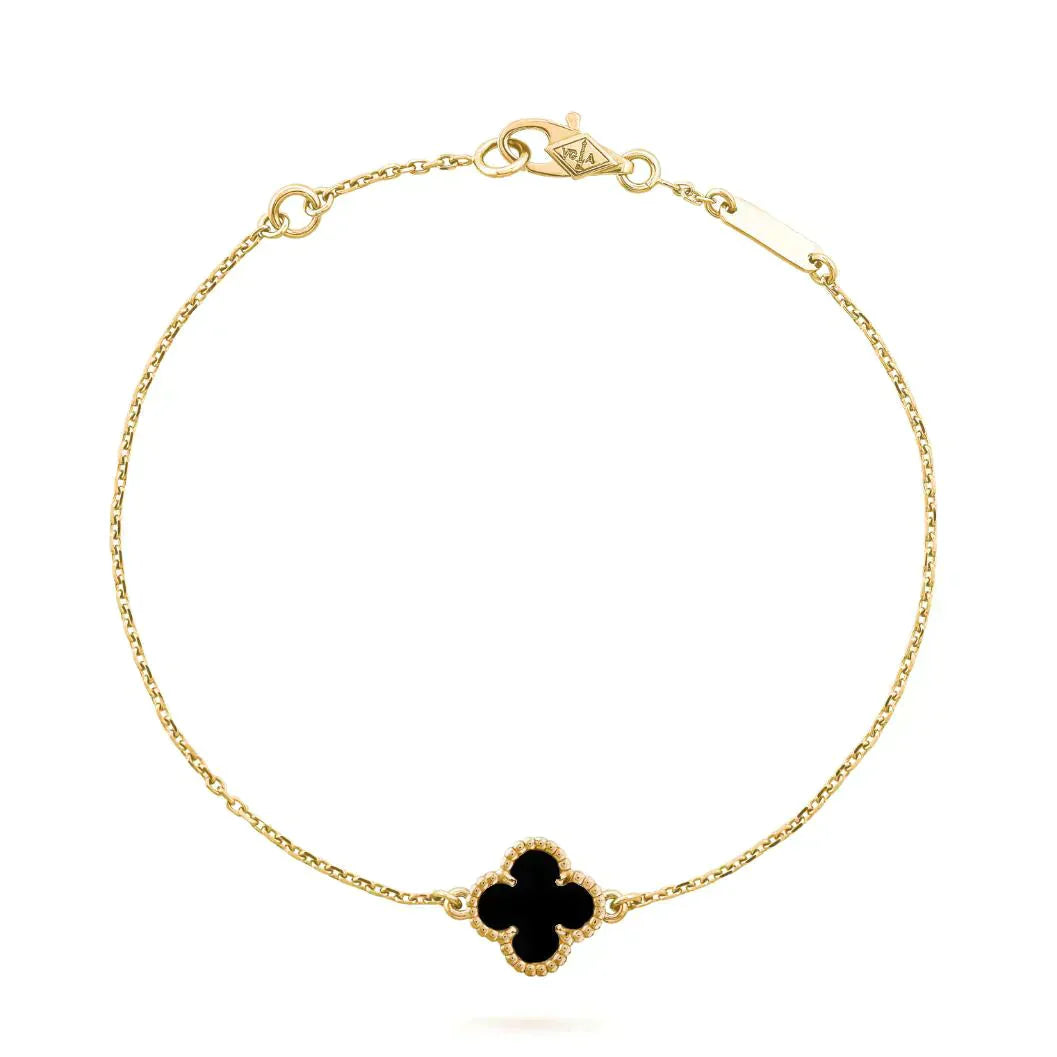 [WZQ]CLOVER ONYX SINGLE FLOWER BRACELET