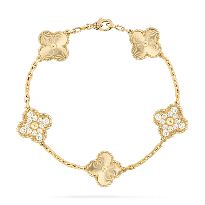 [WZQ]CLOVER BRACELET 5 MOTIFS GOLD DIAMOND