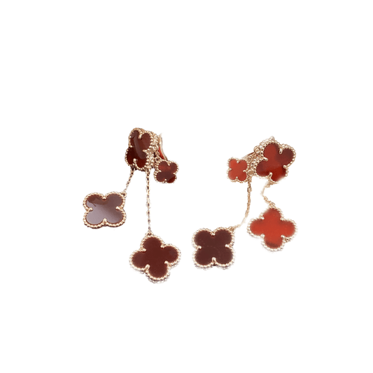 [WZQ]CLOVER EARRINGS CARNELIAN 4 MOTIFS PINK GOLD