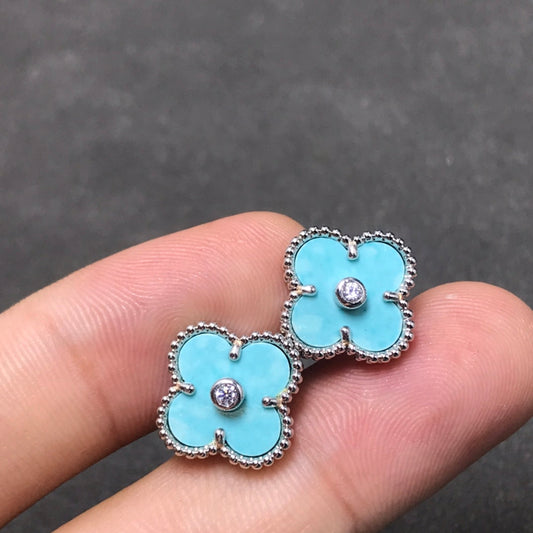 [WZQ]CLOVER 1 DIAMOND BLUE SKY SILVER EARRINGS