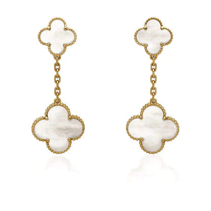 [WZQ]CLOVER 2 MOTIF WHITE MOP EARRINGS