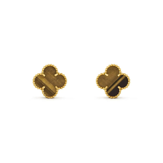 [WZQ]CLOVER MEDIUM 1 MOTIFS TIGER EYE EARRINGS