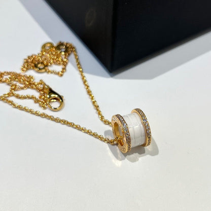 [WZQ]ZERO 1 WHITE CERAMIC DIAMOND PINK GOLD NECKLACE
