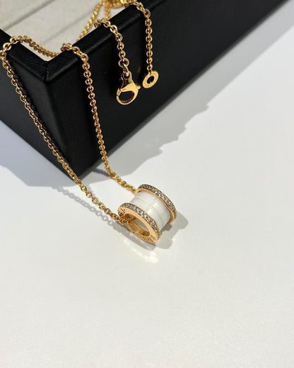 [WZQ]ZERO 1 WHITE CERAMIC DIAMOND PINK GOLD NECKLACE